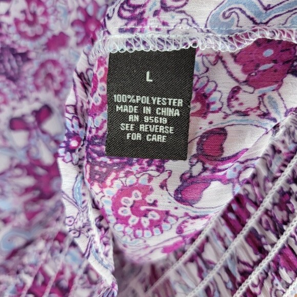 Fever Womens Blouse Top  Large Elastic Smocked Waist Tab Sleeves Sheer Floral - Picture 10 of 16